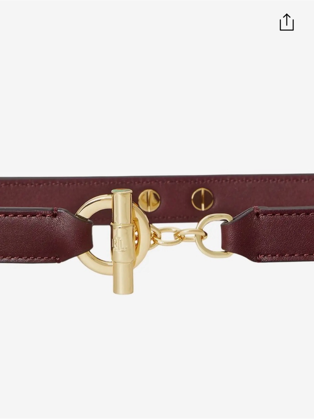 Ralph Lauren US L 36” Women's Toggle Skinny Leather Belt Dark Garnet Gold tone